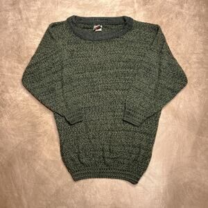 Vintage 70s Hush Khaki Green Sweater Knit 3/4 Sleeve Round Neck Grunge Academia